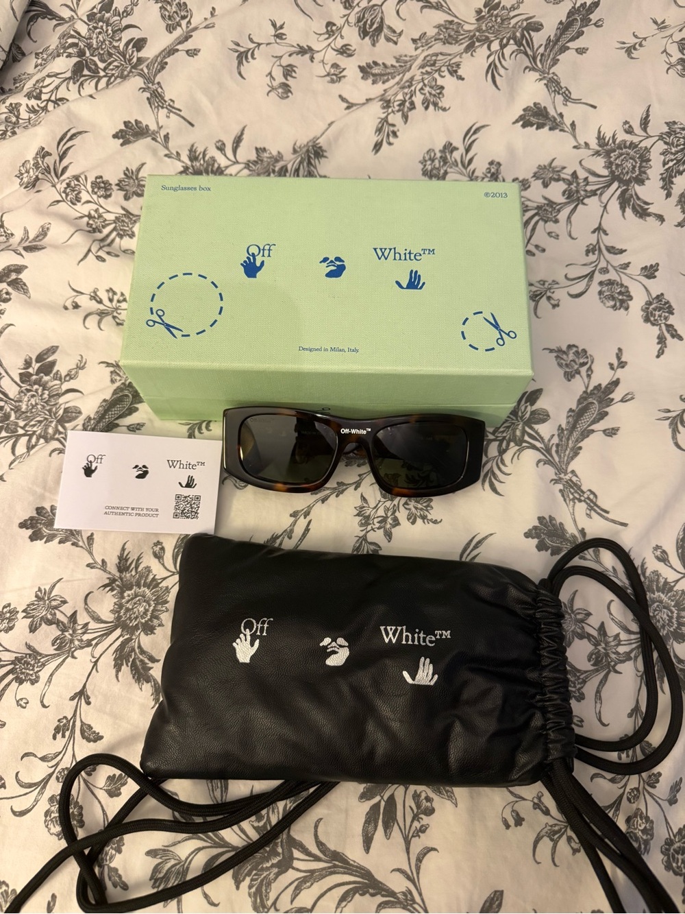 Off-White Black Tortoiseshell Rectangular Sunglasses